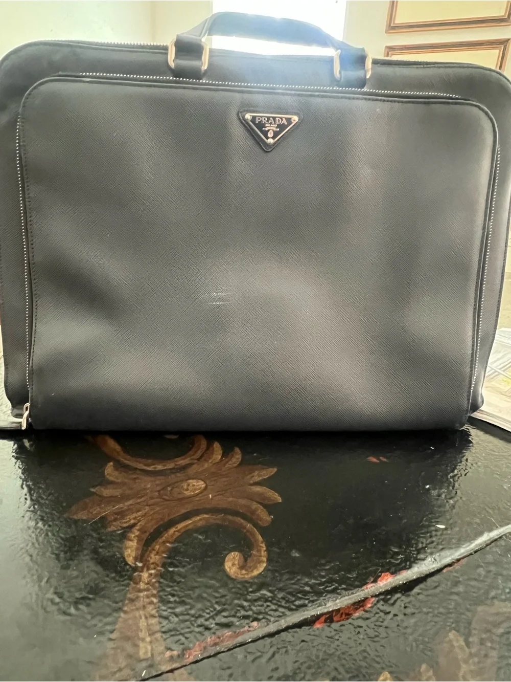Authentic Prada Black Saffiano Leather Travel Briefcase / Business Bag